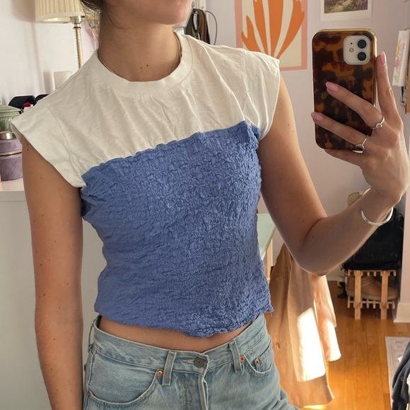 Anthropologie scrunchy cap sleeve top - Picture 1 of 6